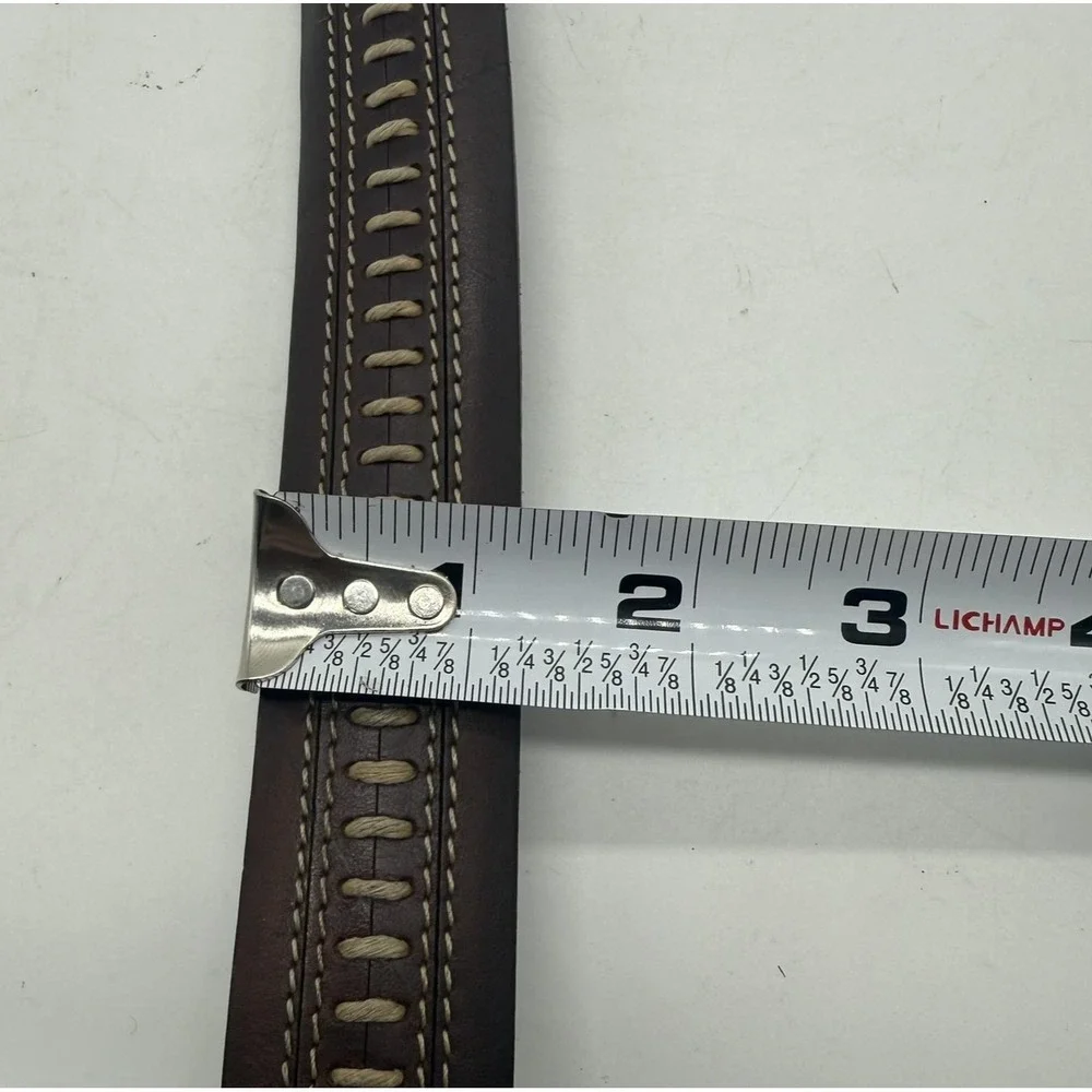 Brighton Onyx Western Leather Belt Mens Brown Silver Buckle Tip Whipstitch sz 42